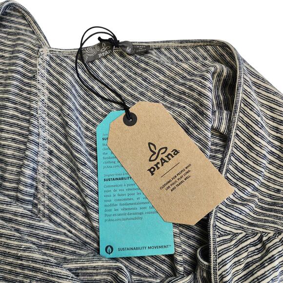 PrAna Womens Retrieve Romper Size Medium Gray Bone Stripe Hemp Organic Beach NWT - Picture 8 of 14